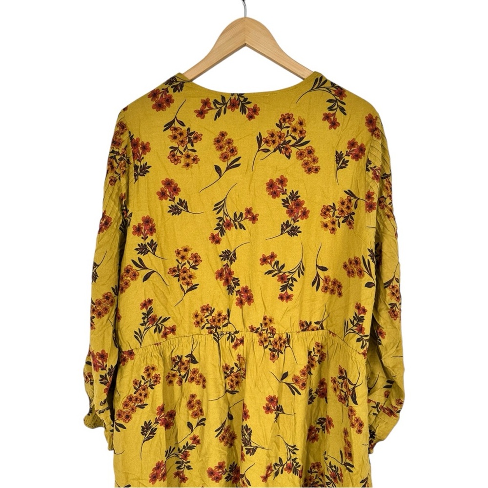 Daniel Rainn Mustard Floral Print Long Sleeve Dress size 2X NWT Surplice V Neck - Picture 4 of 12